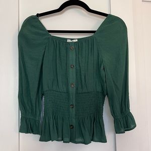 NWT Green Blouse w/ Ruffle Hem - Size Small